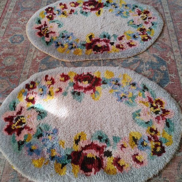 Other - OVAL-WOOL-LATCH Hook Rugs-Romantic Roses-Set of Two-With Dry Clean Tags